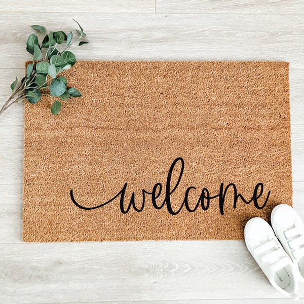 Welcome Script Doormat – Welcome Mat – Spring Doormat - Spring Decor – Front Porch Decor – Outdoor Rug - Housewarming Gift - Wedding Gift