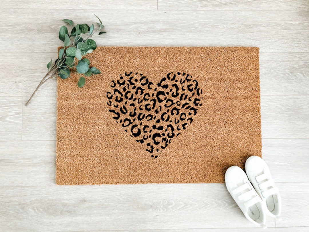 Leopard Print Heart Doormat Mat Coir Doormat Cute Doormat Front