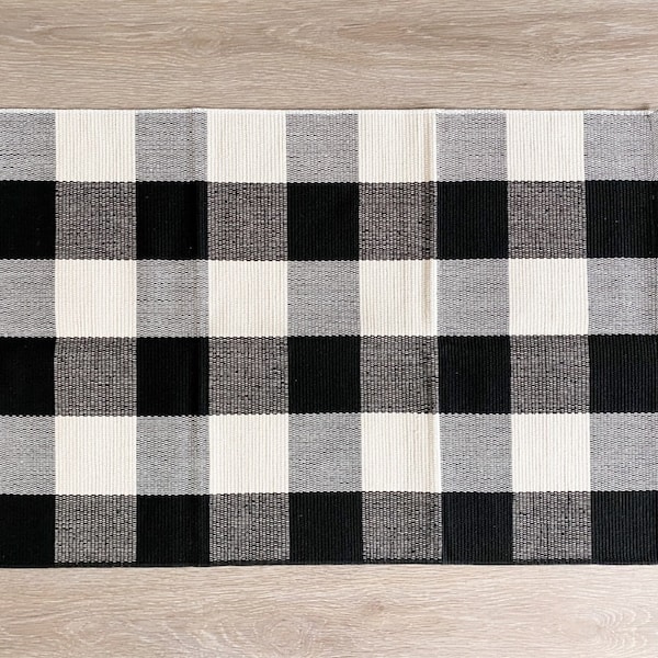 Buffalo Plaid Rug - 24x35 inches - Checkered Rug - Plaid Mat - Woven Cotton Layering Rug - Fits Under 18x30 & 16x24 Doormats - Fall Decor