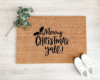 Merry Christmas Y'all Doormat – Winter Decor - Front Porch Decor - Christmas Decor - Welcome Mat – Outdoor Rug – Christmas Doormat
