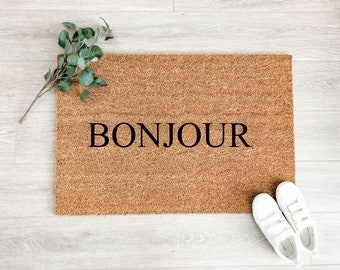Classic Bonjour Doormat – Welcome Mat – Coir Doormat – Front Porch Decor – Outdoor Rug - Housewarming Gift