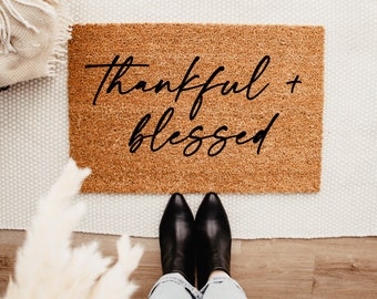 Thankful + Blessed Doormat – Fall Decor - Fall Doormat - Halloween  Doormat – Outdoor Rug – Halloween Decor -Thanksgiving Decor