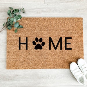 Home with Paw Print Doormat – Cute Dog Doormat – Welcome Mat – Fall Doormat – Funny Pet Doormat - Housewarming Gift