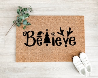 Believe Christmas Doormat – Winter Decor - Front Porch Decor - Christmas Decor - Welcome Mat – Outdoor Rug