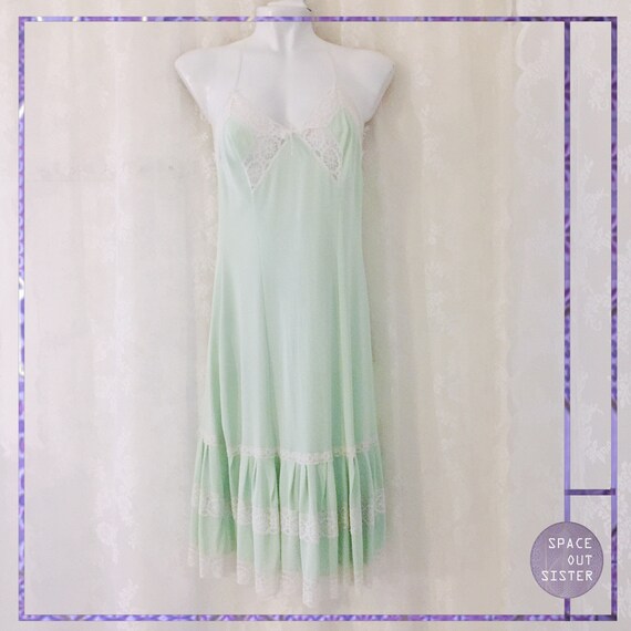 Circa 1950s Vintage Mint Green Polka Dot Slip