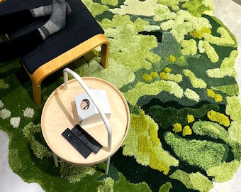 Hand-Tufted Wool Moss Rug: Plush Green Landscape Design