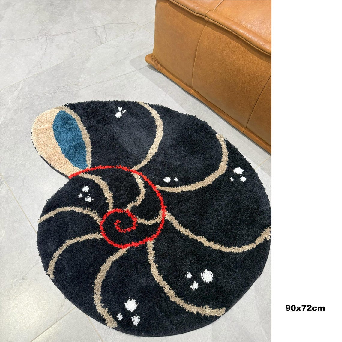 Round Shaggy Area Rug, Black Sea Conch Pattern Aesthetic Rug for Small ...