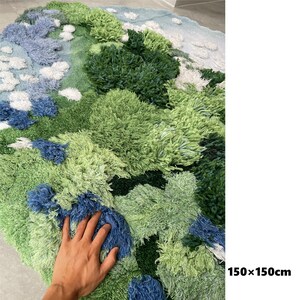 Green Rug With Moss Pattern 2.6ft | Handtufted Circular Wool Rug ...