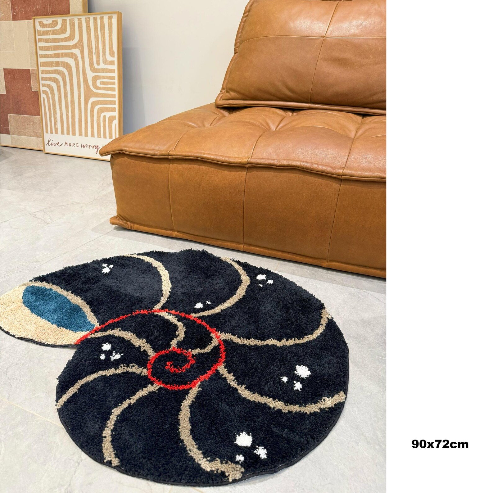 Round Shaggy Area Rug, Black Sea Conch Pattern Aesthetic Rug for Small ...