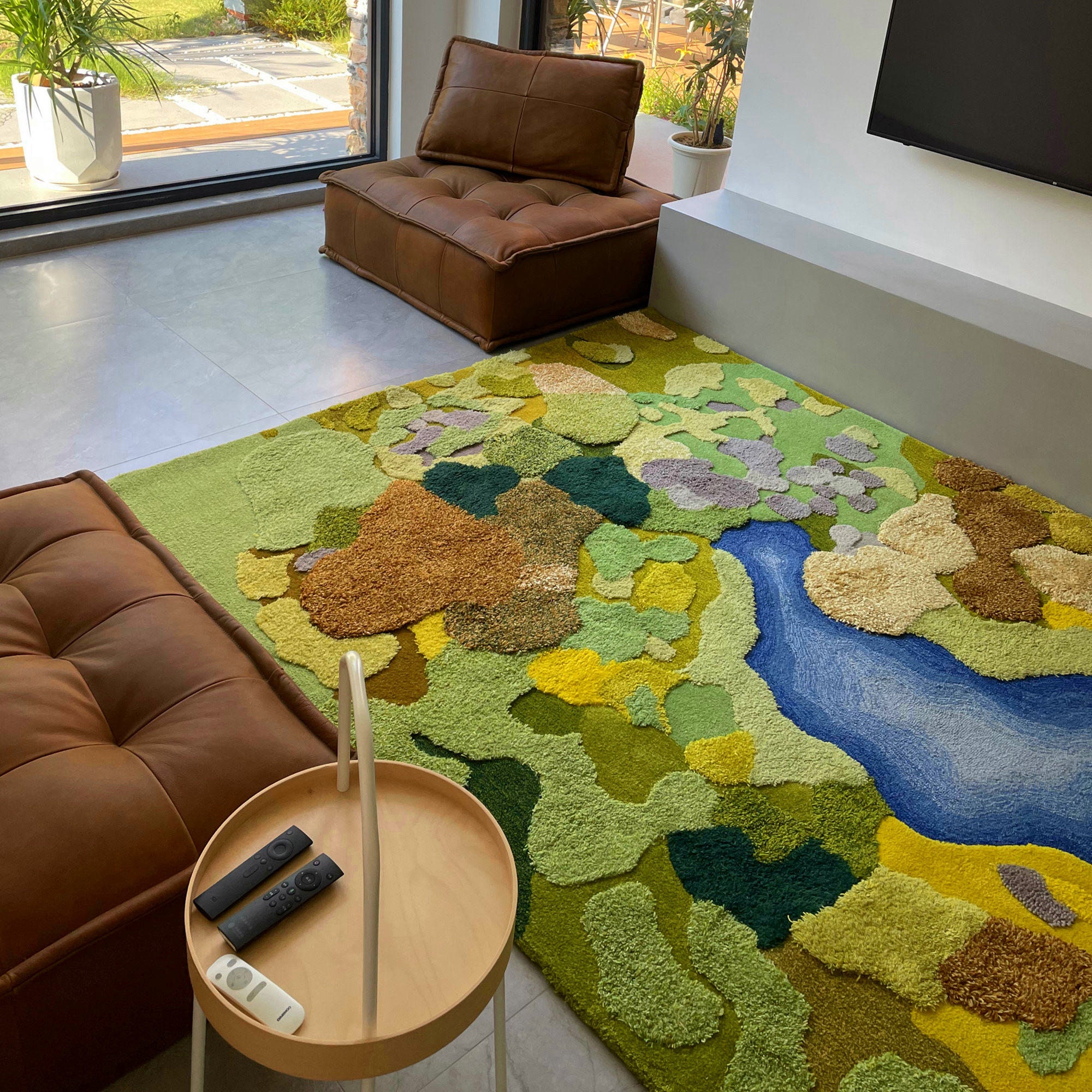 3D Moss Wool Rug: Hand-Tufted Landscape Floor Art