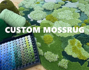 3D Tufted Wool Rug: Green Moss Landscape, Handcrafted Floor Art