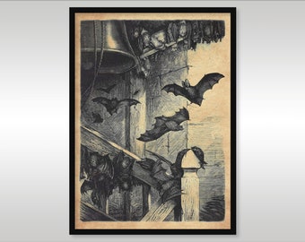 Bats in The Belfry: Vintage Gothic Engraving ~ Reproduction Art Print