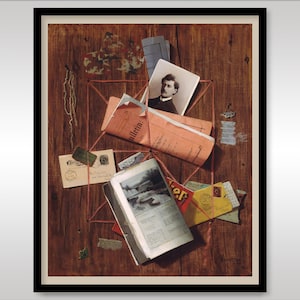 Quadro de escritório 1885 por John Frederick Peto ~ Trompe l'oeil ~ Reprodução de impressão de arte ~ Fotografia ~ Cartões postais ~ Livros