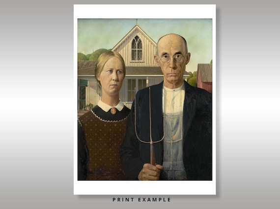 グラント・ウッド作「アメリカン・ゴシック」1930年～複製版画～男性