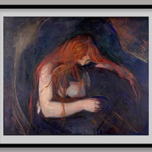 Liebe und Schmerz 1895 von Edvard Munch ~ Reproduktion ~ Mann und Frau umarmen sich ~ Vampir ~ Wandkunst