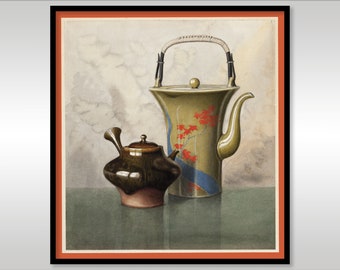 Oriental Tea Pots by Henry Farrer ~ Reproduction Art Print ~ Free Shipping to UK Customers.