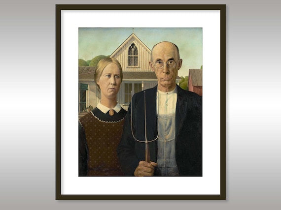 グラント・ウッド作「アメリカン・ゴシック」1930年～複製版画～男性