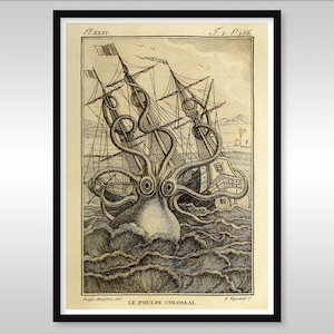 Le Poulpe Colossal 1801 ~ The Colossal Octopus ~ Kraken ~ Sea Monster ~ Shipwreck ~ Reproduction Print ~ Free Shipping to UK Customers