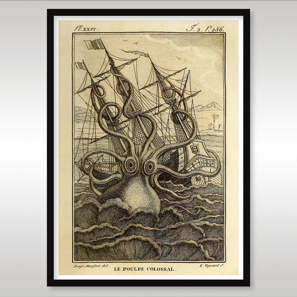 Le Poulpe Colossal 1801 ~ The Colossal Octopus ~ Kraken ~ Sea Monster ~ Shipwreck ~ Reproduction Print ~ Free Shipping to UK Customers