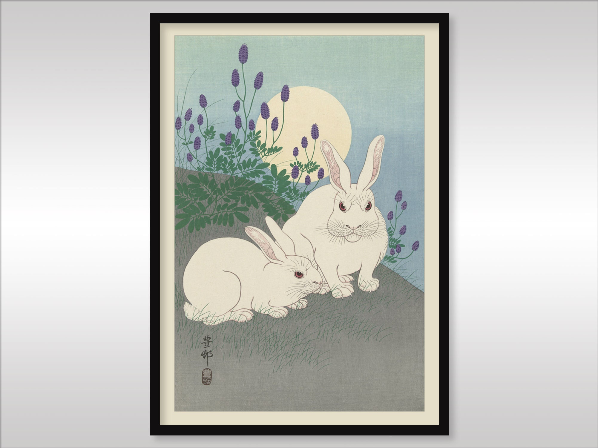Rabbits at Full Moon ~ 1920-1930 ~ Ohara Koson ~ Reproduction Art