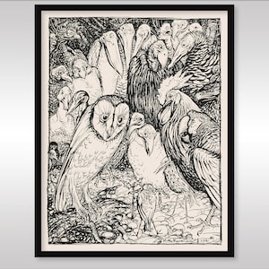 The Owl And The Birds 1912 by Arthur Rackham ~ Aesop's Fables ~ Reproduction Art Print ~ Book Illustration