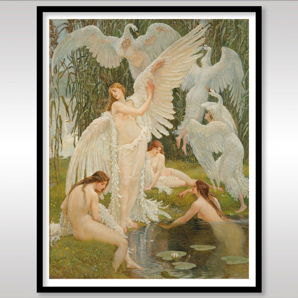 The Swan Maidens 1894 par Walter Crane 1845-1915 ~ Reproduction d’art de qualité ~ Livraison gratuite aux clients britanniques