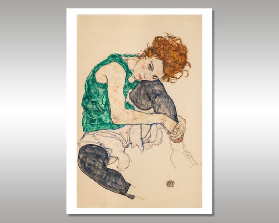 エゴン・シーレ Seated Woman with Bent Knees 額装品