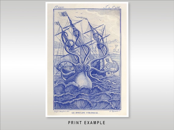 Kraken Octopus Print: Vintage Sea Monster~shipwreck Art~quality