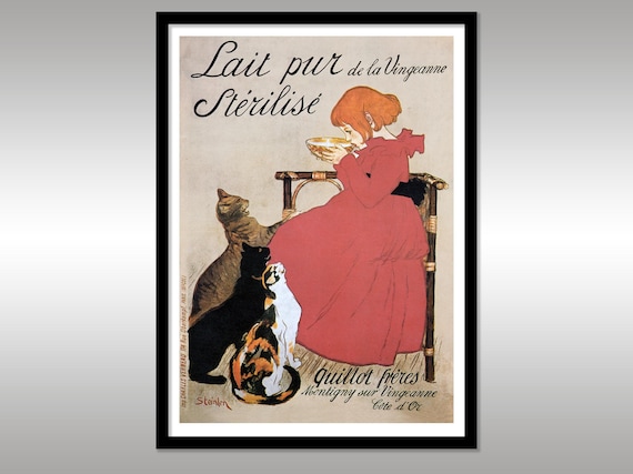 スタンランの猫 フランスのアールヌーボーポスター：猫に餌を