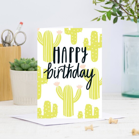 Carte De Vœux Cactus Joyeux Anniversaire Etsy