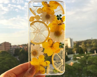 Handmade phone case/ pressed flower phone case/ pressed fruit phone case/ dried flower phone case/ iphone cases/ iphone 6, 6s/ 7, 7s plus