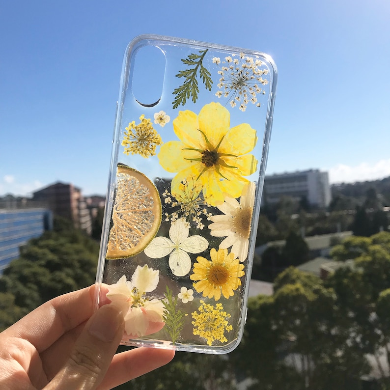 Handmade phone case/ pressed flower phone case/ pressed fruit phone case/ dried flower phone case/ iPhone 14 case/ iPhone 13 case/ 14pro Max image 1