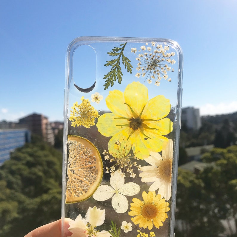 Handmade phone case/ pressed flower phone case/ pressed fruit phone case/ dried flower phone case/ iPhone 14 case/ iPhone 13 case/ 14pro Max image 4