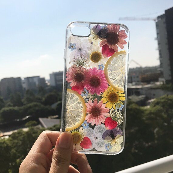 Handmade phone case/ pressed flower phone case/ pressed fruit | Etsy