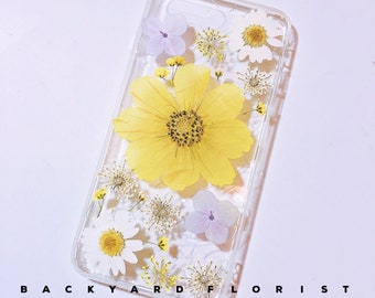Handmade Pressed Flower Phone Case: Big yellow flower design/ Handmade floral phone case / iphone 17/iphone 18pro case