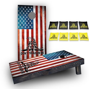 American Flag Burned Wood Themed Custom Cornhole Boards Variations