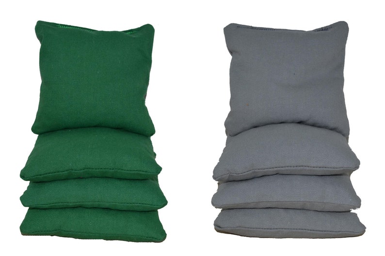 ACA /& ACO Certified Made In USA Corn or All Weather Free FedEx 2nd Day Air Shipping Green and Silver Cornhole Bags