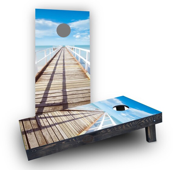 Bright Blue Boardwalk View Themed Custom Cornhole Boards | Etsy