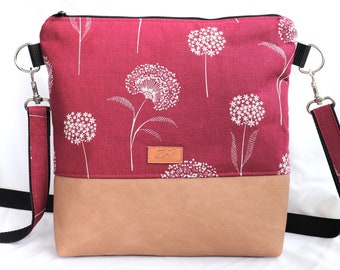 Umhängetasche Pusteblumen, Schultertasche rot / braun