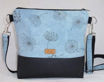 Umhängetasche blau mit Pusteblumen , Schultertasche