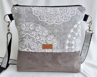 Umhängetasche , Schultertasche,grau, Mandala