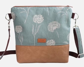 Umhängetasche Pusteblumen, Schultertasche grün / braun
