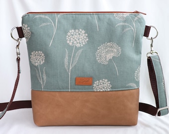 Umhängetasche Pusteblumen, Schultertasche grün / braun