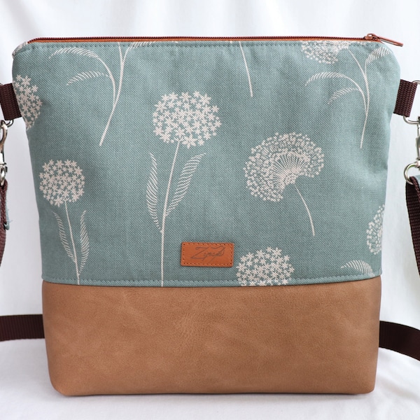 Umhängetasche Pusteblumen, Schultertasche grün / braun