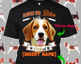 Personalized Beagle Tshirt Life is Better Custom Dog Lover Puppy Rescue Gift T-shirt Xmas Apparel Unisex Women Youth Kids Tee