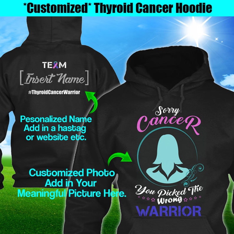 Personalized Thyroid Cancer Awareness Hoodie Teal Pink Blue Ribbon Warrior Men Women Custom Unisex Pullover Gift Winter Cloth image 2