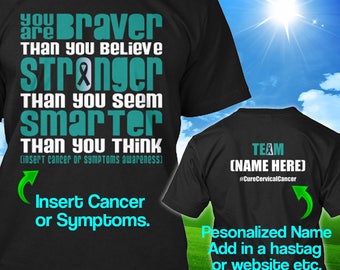 Personalized Cervical Cancer Awareness Tshirt Teal White Ribbon Braver Support Survivor Custom T-shirt Unisex Women Youth Kids Tee