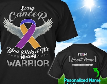 Personalized Bladder Cancer Awareness Tshirt Purple Blue Marigold Ribbon Warrior Survivor Custom T-shirt Apparel Unisex Women Youth Kids Tee