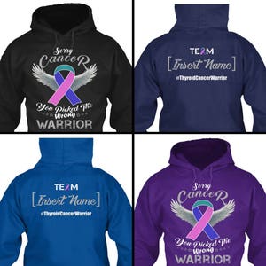 Personalized Thyroid Cancer Awareness Hoodie Teal Pink Blue Ribbon Warrior Men Women Custom Unisex Pullover Gift Winter Cloth image 3