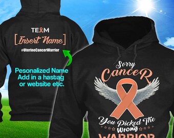 Personalized Uterine Cancer Awareness Hoodie Peach Ribbon Warrior Men Women Mom Dad Custom Unisex Pullover Gift Winter Cloth